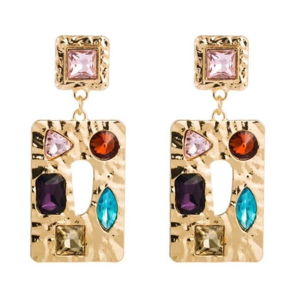 Large Gold Baroque Rhinestone Dangle Earrings 22$